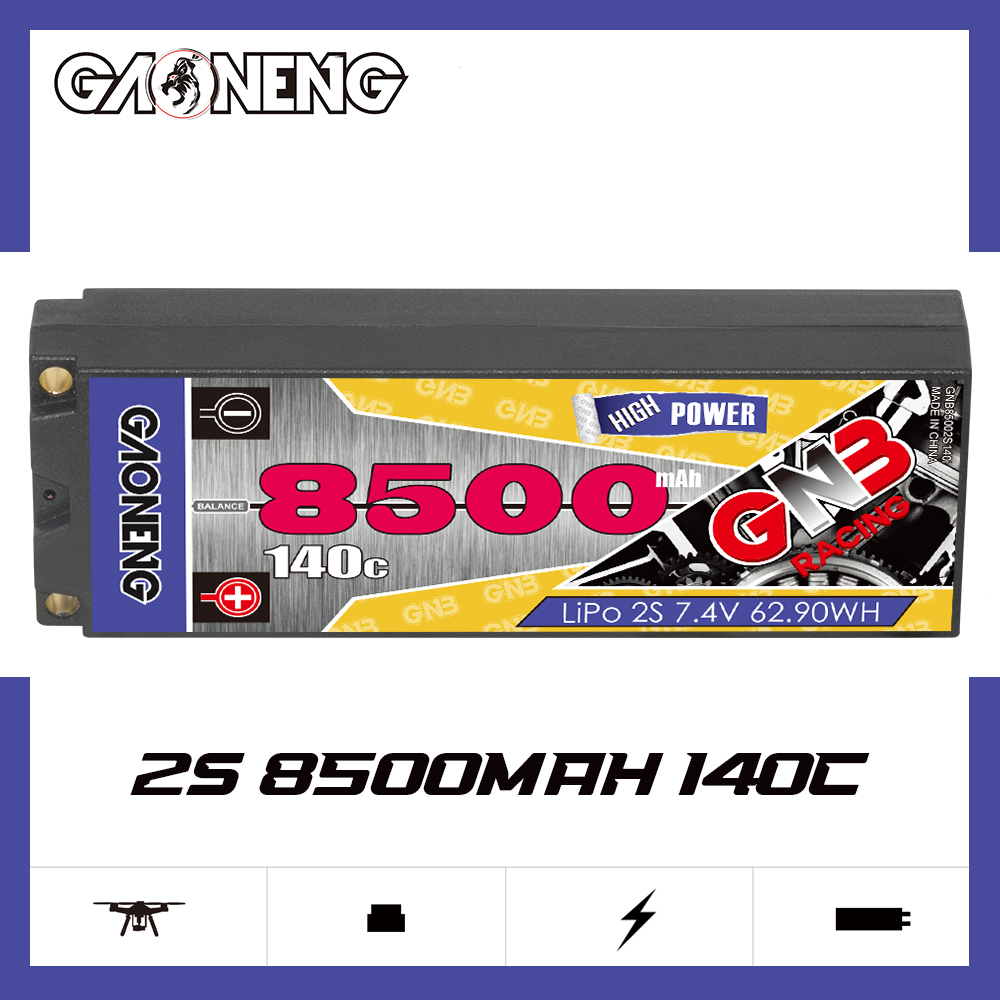 1PC - GAONENG GNB 2S 7.4V 8500mAh 140C 5mm Bullet Hard Case LiPo Battery XT60