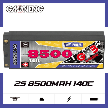 1PC - GAONENG GNB 2S 7.4V 8500mAh 140C 5mm Bullet Hard Case LiPo Battery XT60