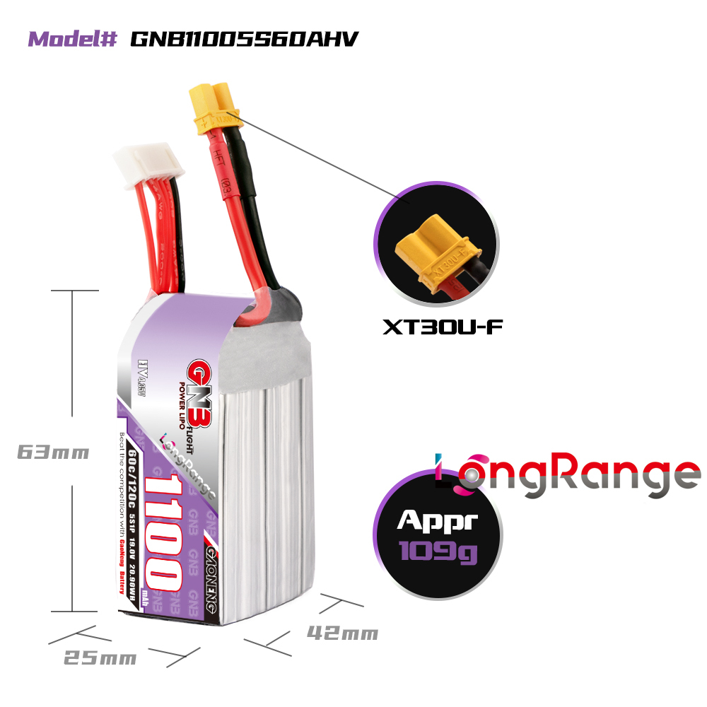 GAONENG GNB LiHV 5S 19V 1100mAh 60C XT30 LiPo Battery LongRange