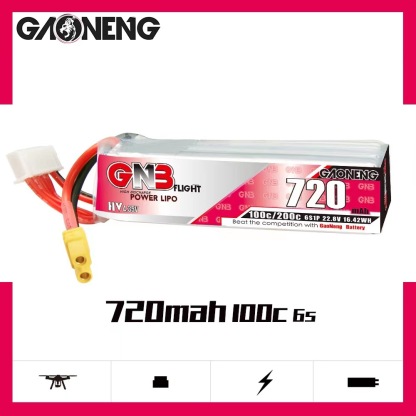 2PCS - GAONENG GNB LiHV 6S 22.8V 720mAh 100C XT30 LiPo Battery Long Type