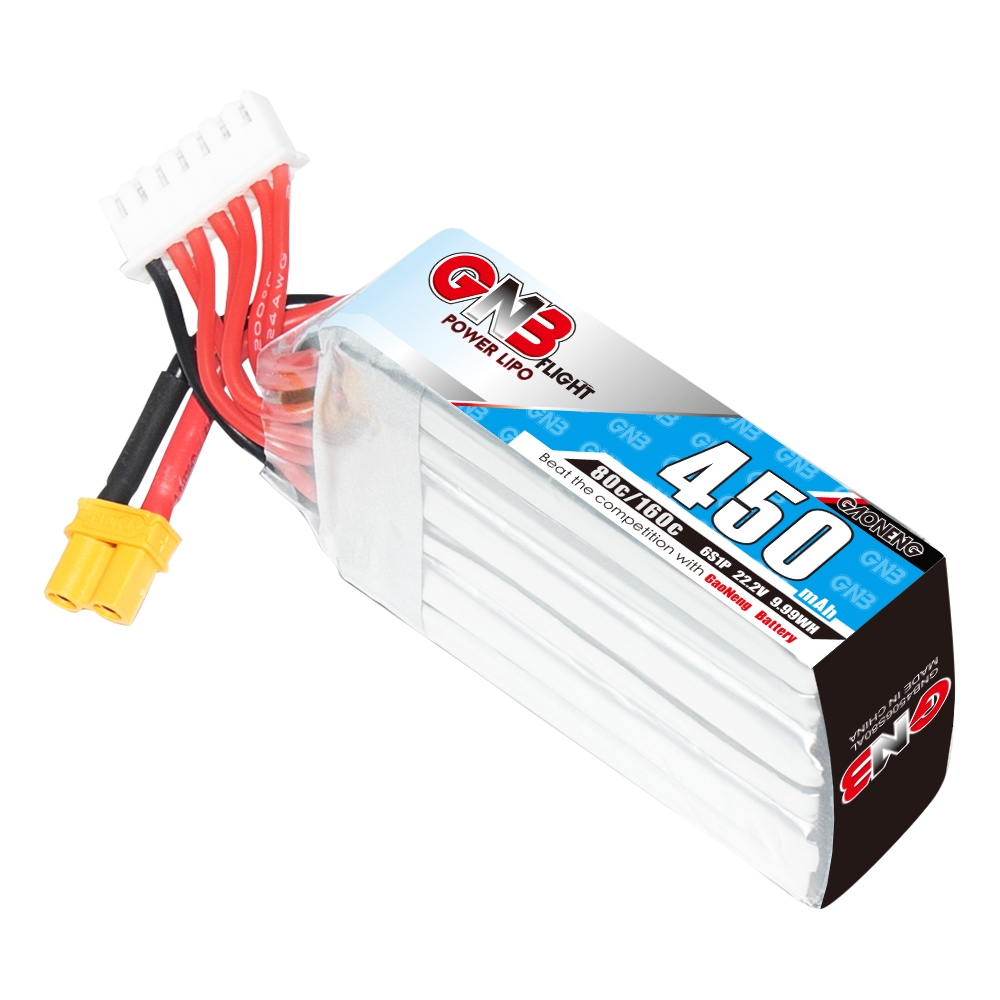 GAONENG GNB 6S 22.2V 450mAh 80C XT30 LiPo Battery Long Type