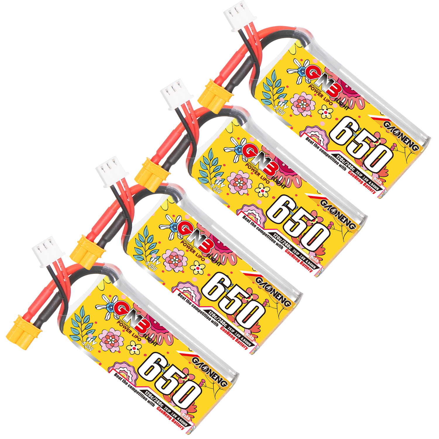 4PCS - GAONENG GNB LiHV 2S 7.6V 650mAh 120C XT30 LiPo Battery