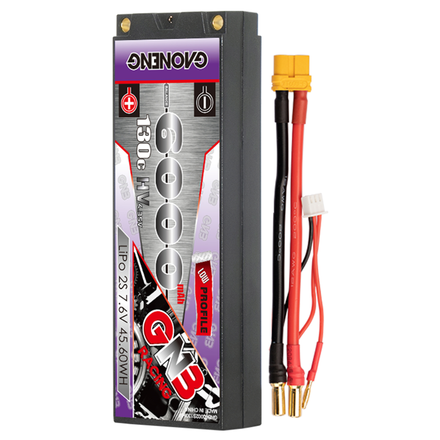 GAONENG GNB LiHV 2S 7.6V 6000mAh 130C LCG 5mm Bullet Hard Case LiPo Battery
