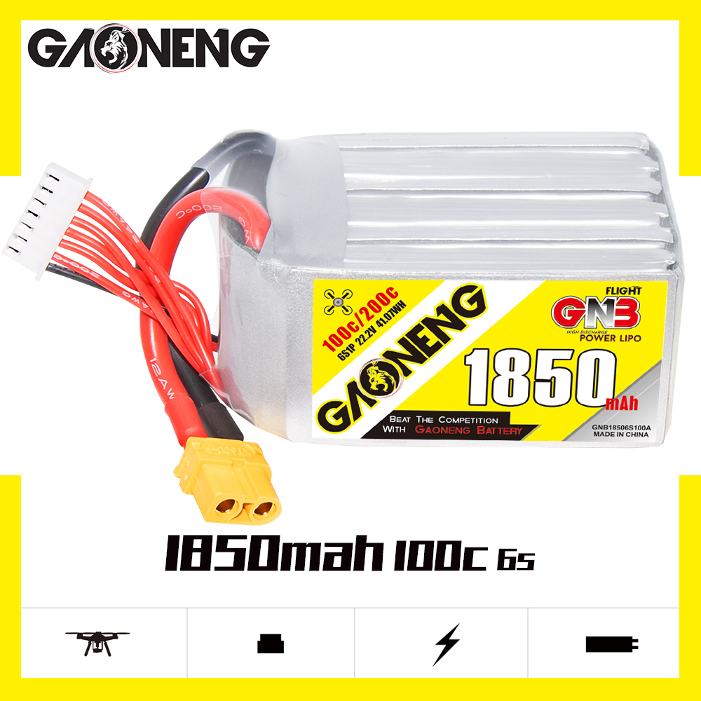 2PCS - GAONENG GNB 6S 22.2V 1850mAh 100C XT60 LiPo Battery