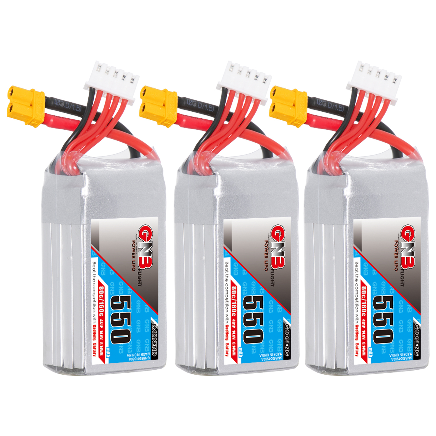 GAONENG GNB 4S 14.8V 550mAh 80C XT30 LiPo Battery Square Type