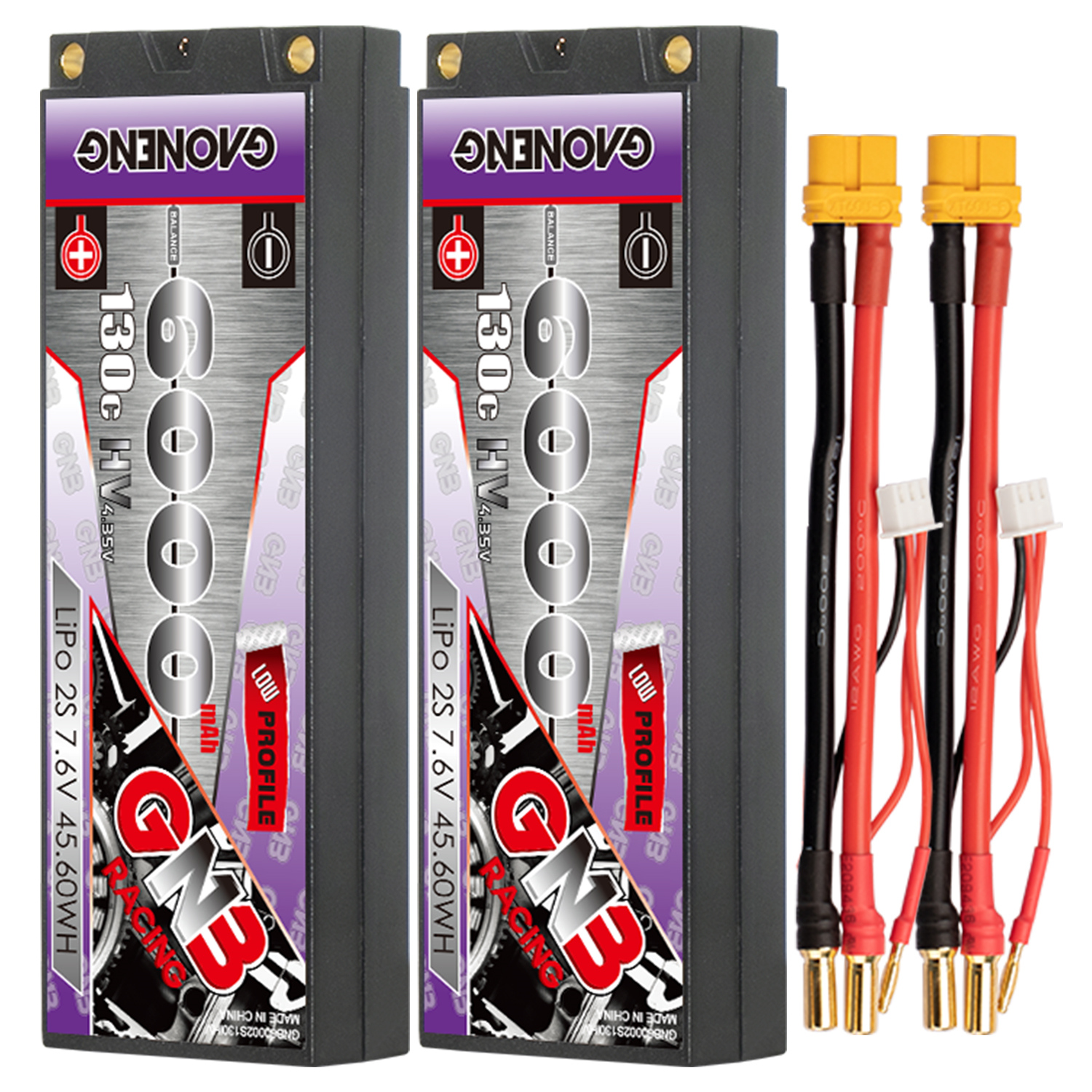 GAONENG GNB LiHV 2S 7.6V 6000mAh 130C LCG 5mm Bullet Hard Case LiPo Battery