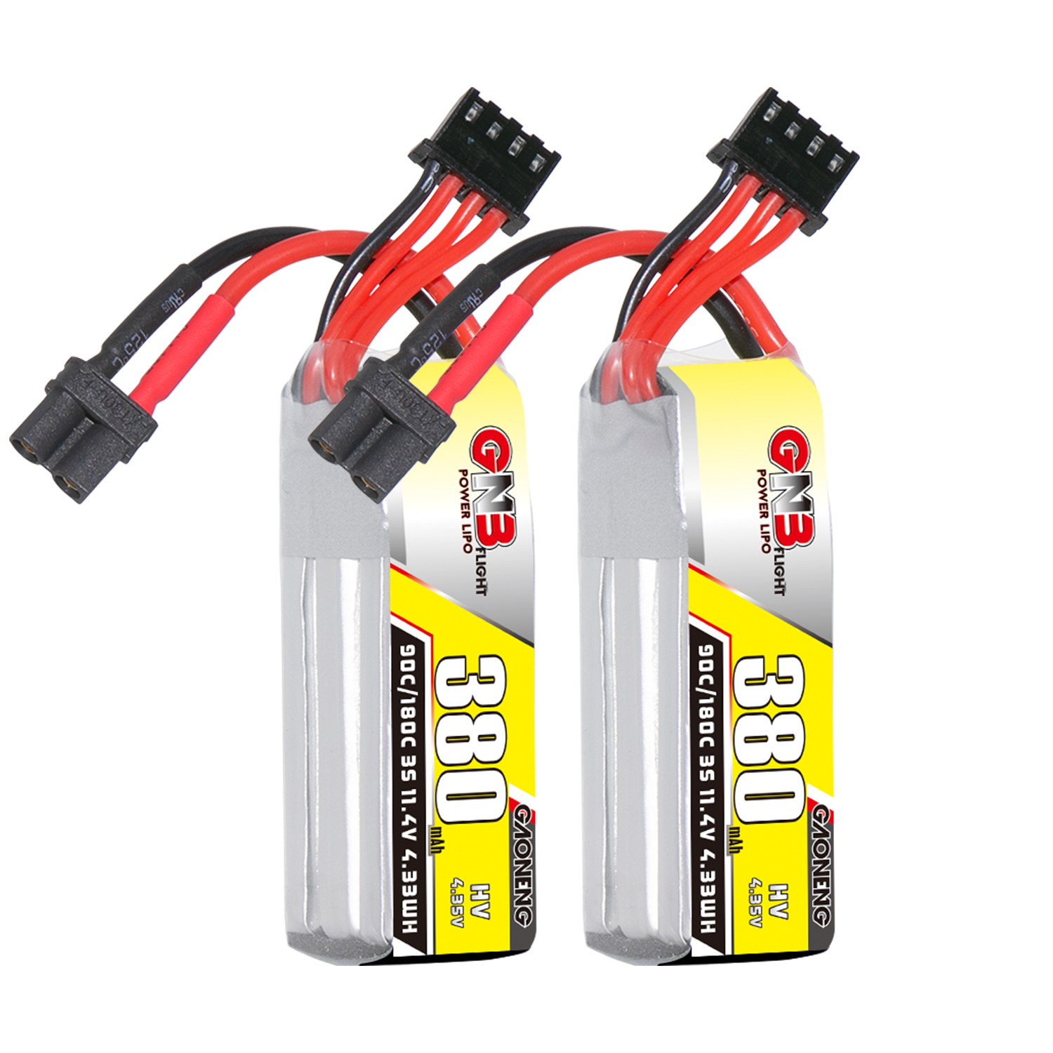 2PCS - GAONENG GNB LiHV 3S 11.4V 380mAh 90C XT30 LiPo Battery