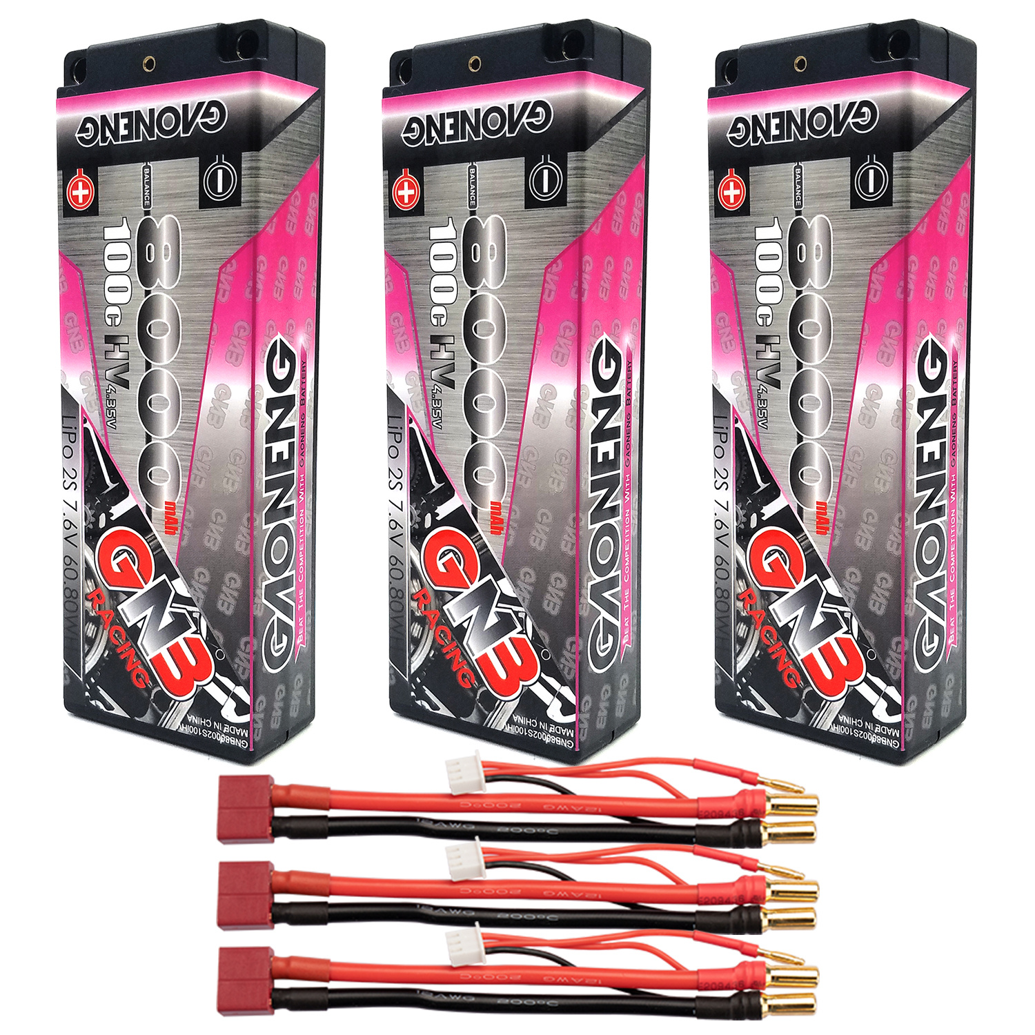 GAONENG GNB LiHV 2S 7.6V 8000mAh 100C 5mm Bullet Hard Case LiPo Battery