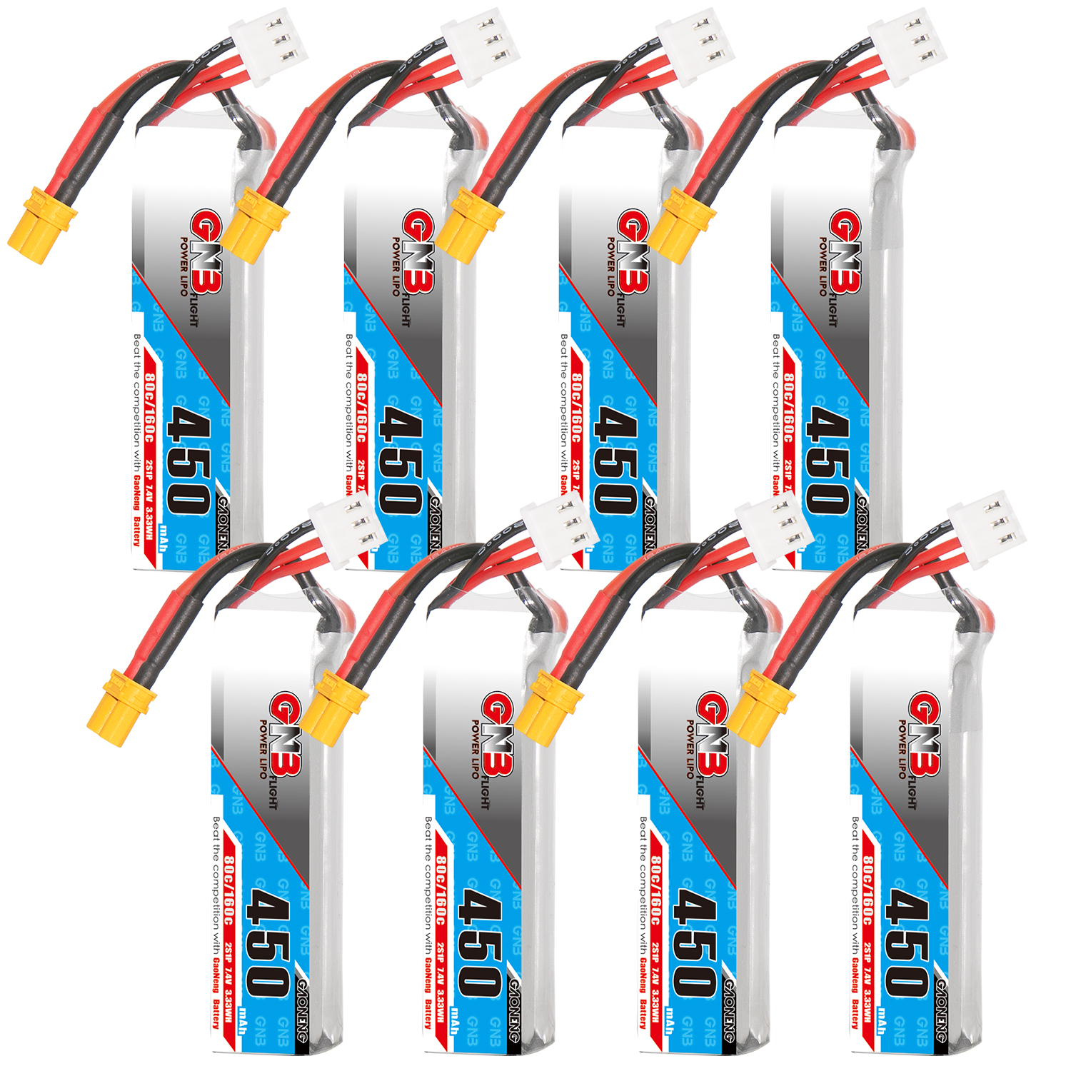 GAONENG GNB 2S 7.4V 450mAh 80C XT30 LiPo Battery Long Type