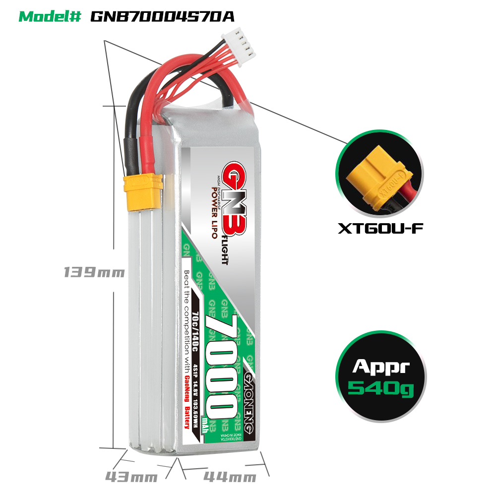 GAONENG GNB 4S 14.8V 7000mAh 70C LiPo Battery XT60
