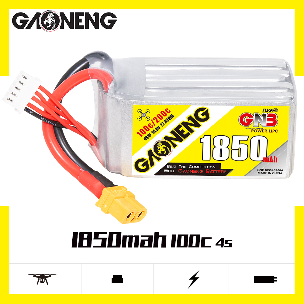 2PCS - GAONENG GNB 4S 14.8V 1850mAh 80C XT60 LiPo Battery