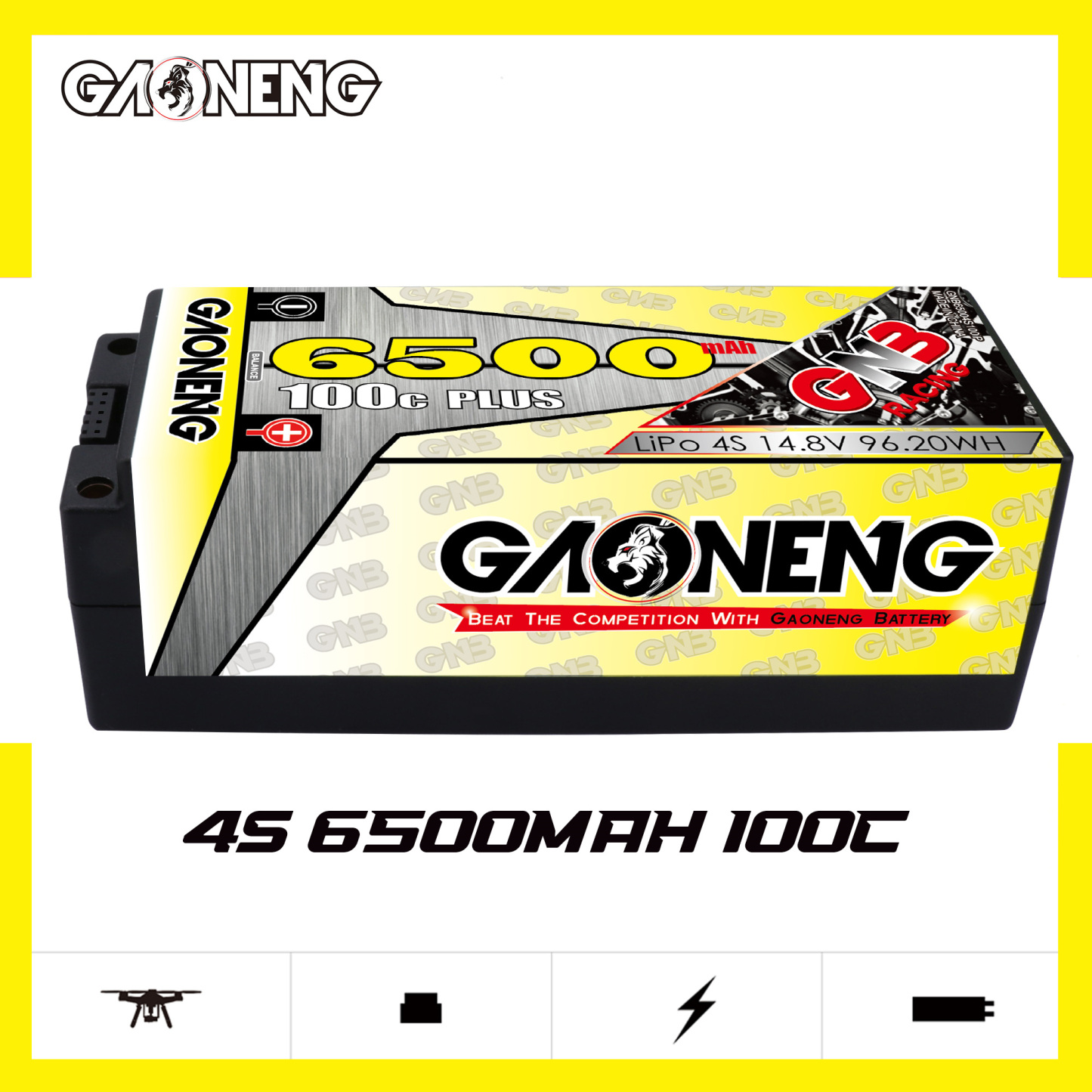 GAONENG GNB 4S 14.8V 6500mAh 100C 5mm Bullet Hard Case LiPo Battery