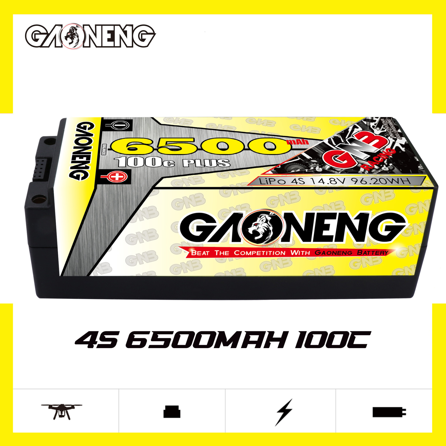 GAONENG GNB 4S 14.8V 6500mAh 100C 5mm Bullet Hard Case LiPo Battery