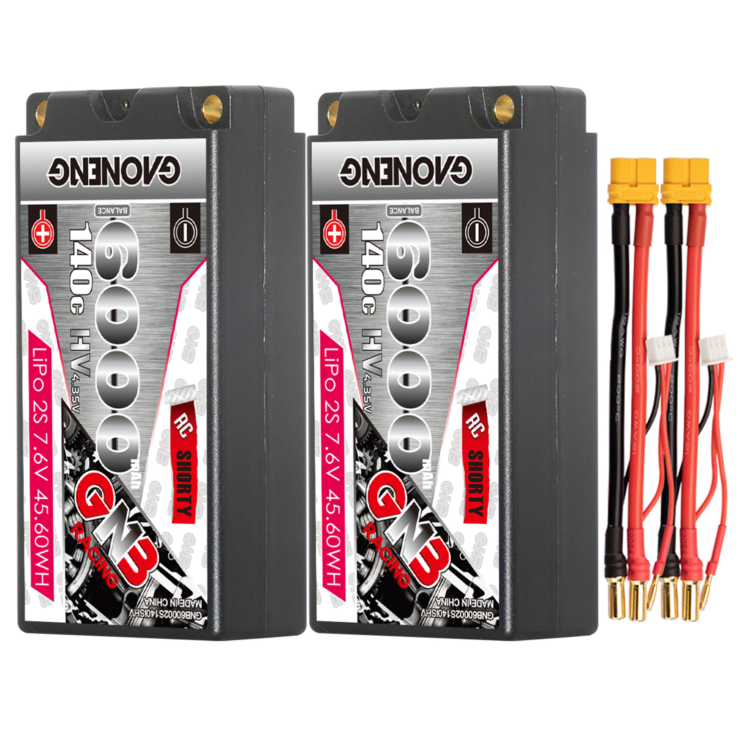GAONENG GNB LiHV 2S 7.6V 6000mAh 140C Shorty 5mm Bullet Hard Case LiPo Battery