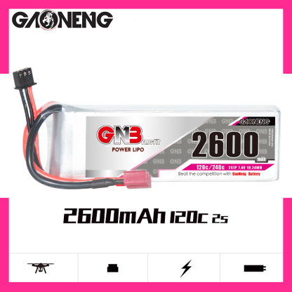 2PCS - GAONENG GNB 2S 7.4V 2600mAh 120C LiPo Battery T-Plug