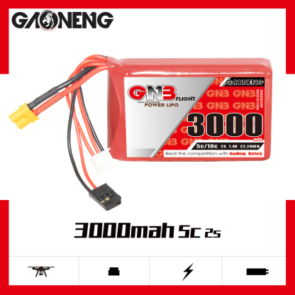 2PCS - GAONENG GNB 2S 7.4V 3000mAh 5C LiPo Battery Futaba XT30