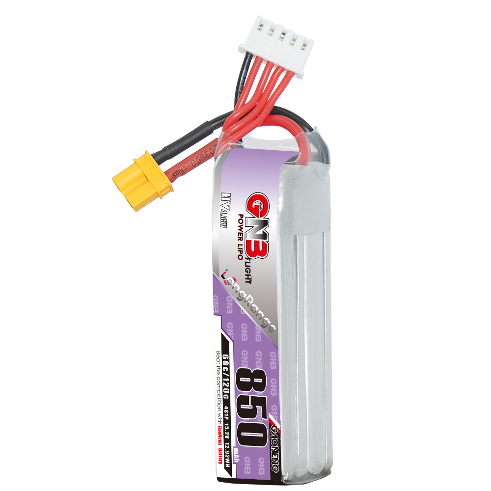 2PCS - GAONENG GNB LiHV 4S 15.2V 850mAh 60C XT30 LiPo Battery Long Type