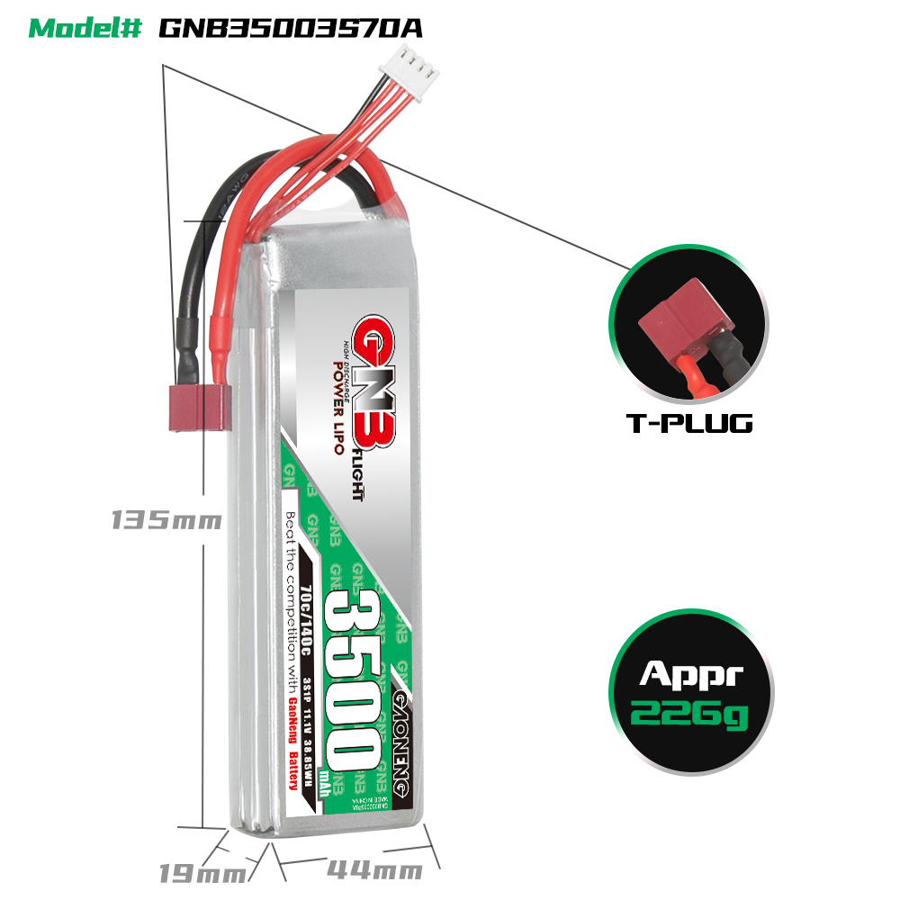 GAONENG GNB 3S 11.1V 3500mAh 70C LiPo Battery T-PLUG