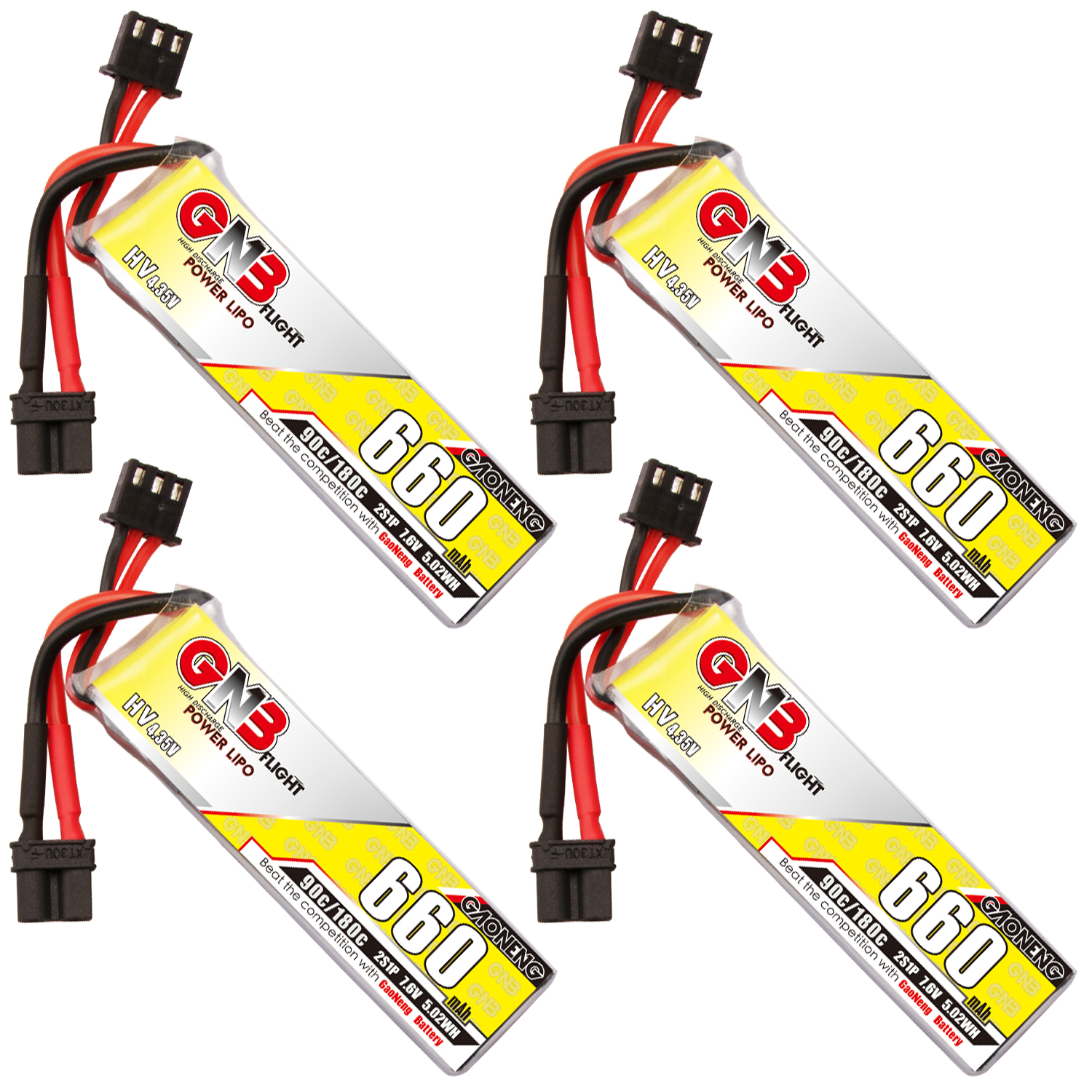 4PCS - GAONENG GNB LiHV 2S 7.6V 660mAh 90C XT30 LiPo Battery