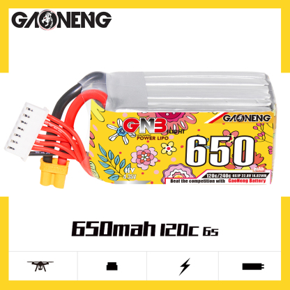 2PCS - GAONENG GNB LiHV 6S 22.8V 650mAh 120C XT30 LiPo Battery