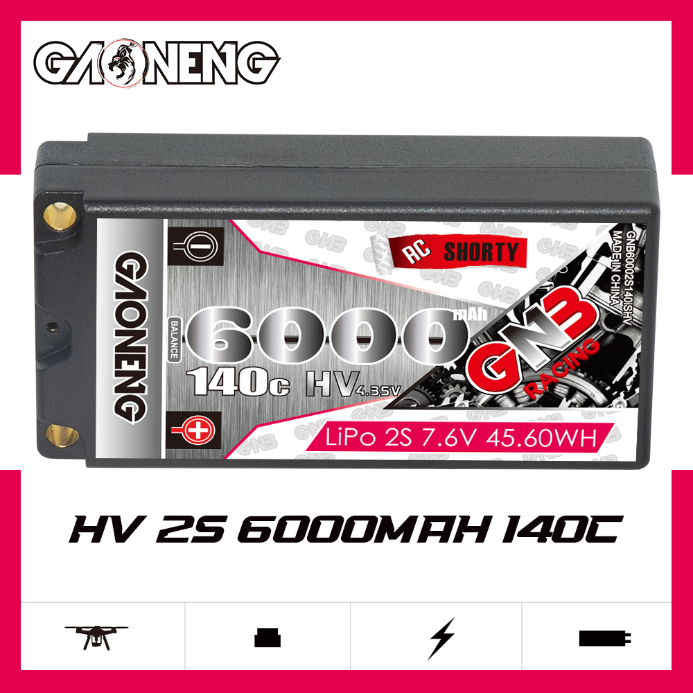 GAONENG GNB LiHV 2S 7.6V 6000mAh 140C Shorty 5mm Bullet Hard Case LiPo Battery