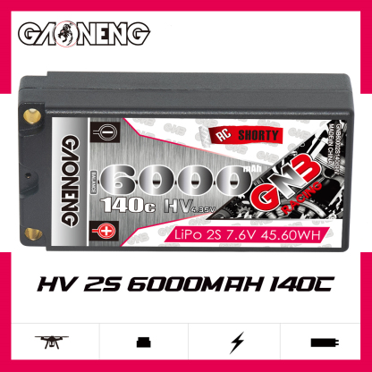 GAONENG GNB LiHV 2S 7.6V 6000mAh 140C Shorty 5mm Bullet Hard Case LiPo Battery
