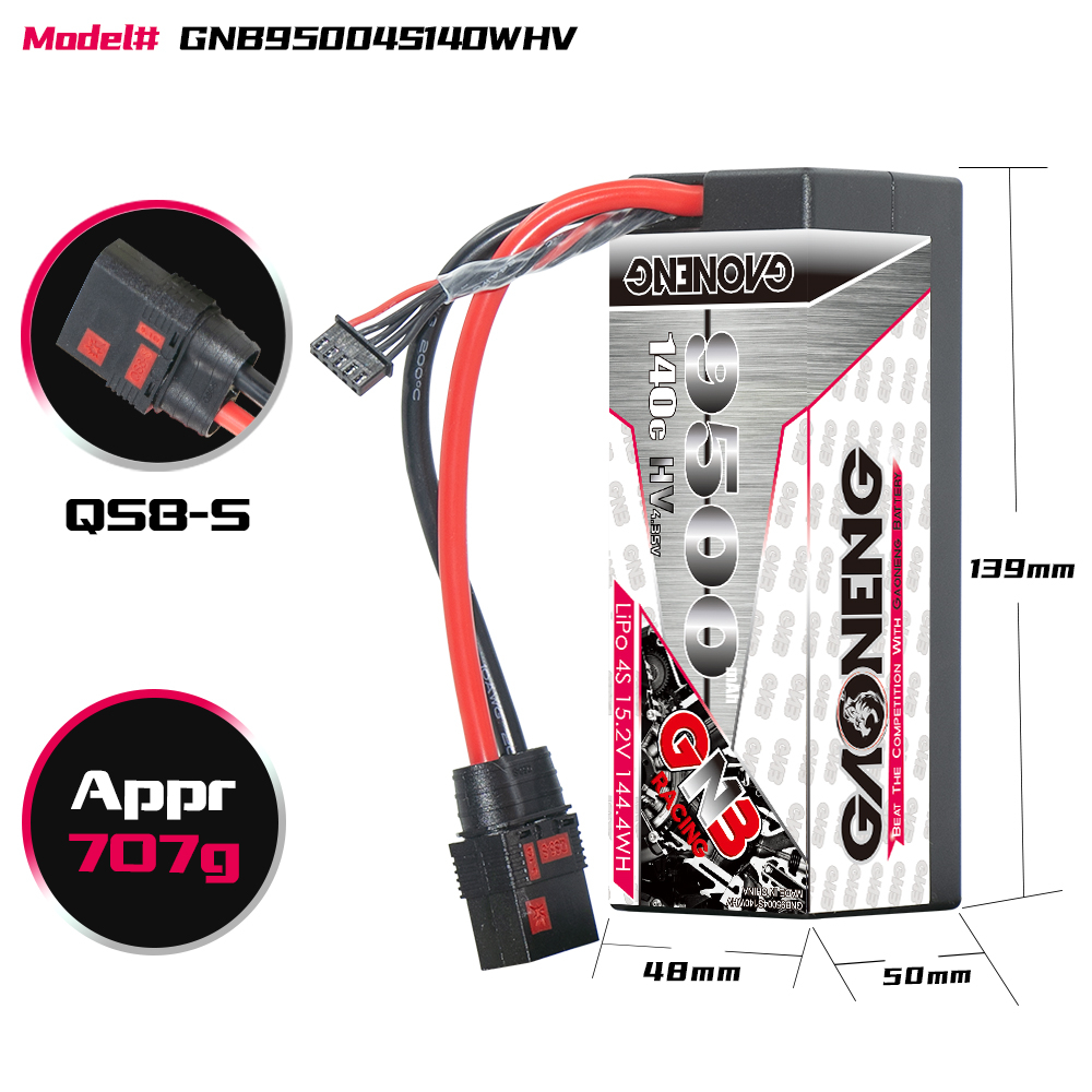 GAONENG GNB LiHV 4S 15.2V 9500mAh 140C Cabled Hard Case LiPo Battery QS8 Connector