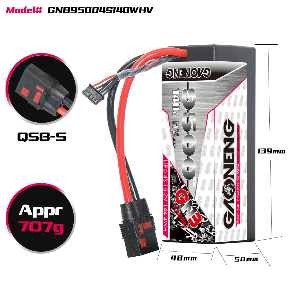 GAONENG GNB LiHV 4S 15.2V 9500mAh 140C Cabled Hard Case LiPo Battery QS8 Connector