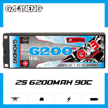 1PC - GAONENG GNB 2S 7.4V 6200mAh 90C 5mm Bullet Hard Case LiPo Battery T-Plug