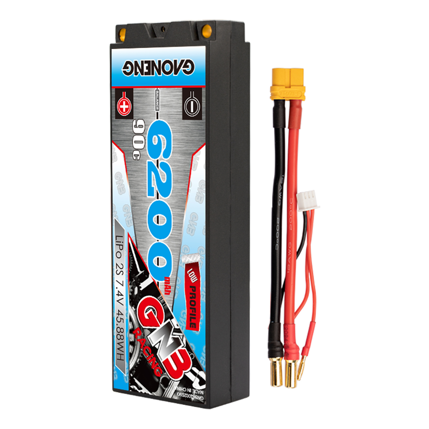 1PC - GAONENG GNB 2S 7.4V 6200mAh 90C 5mm Bullet Hard Case LiPo Battery XT60