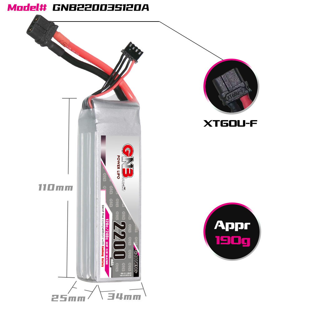 1PCS - GAONENG GNB 3S 11.1V 2200mAh 120C XT60 LiPo Battery