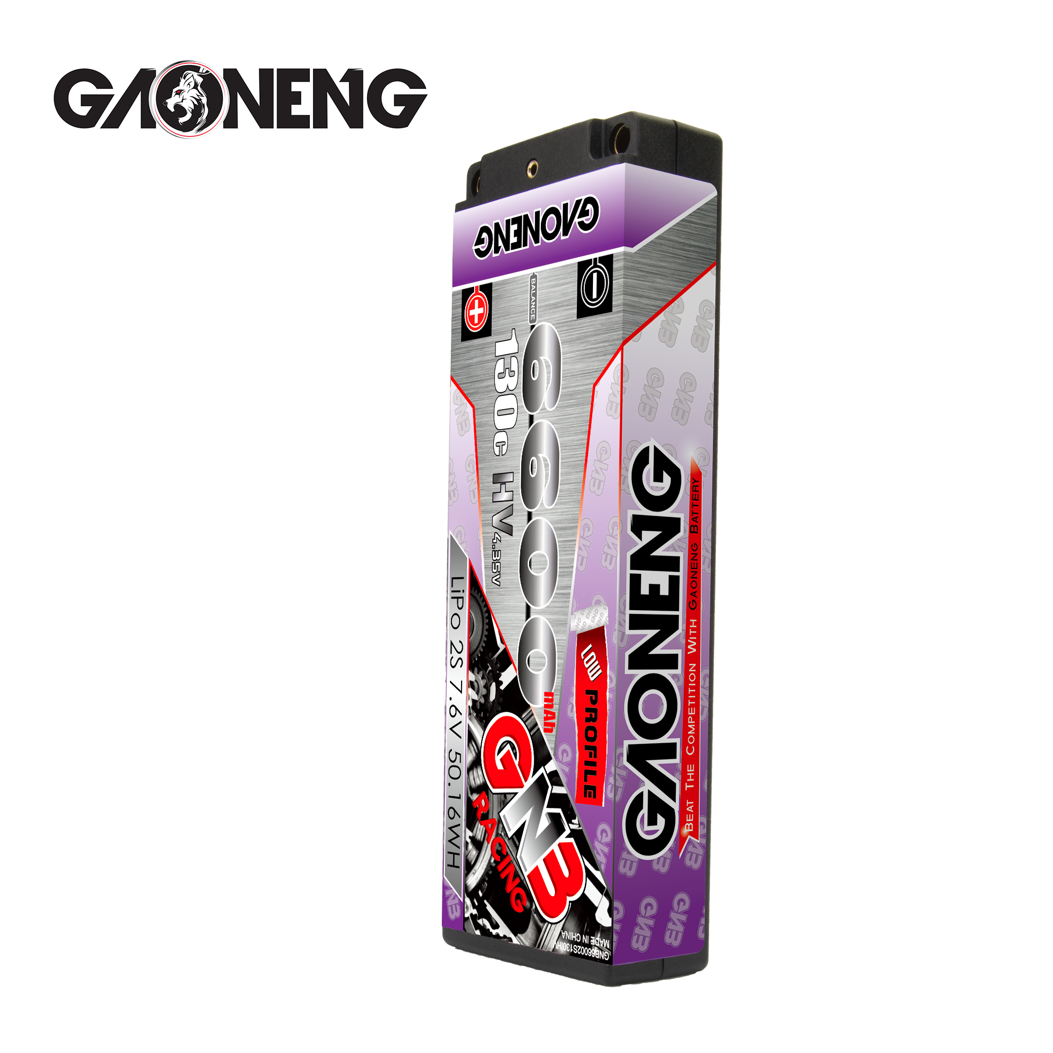 2PCS - GAONENG GNB LiHV 2S 7.6V 6600mAh 130C Hard Case LCG LiPo Battery