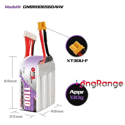GAONENG GNB LiHV 6S 22.8V 1100mAh 60C XT30 LiPo Battery LongRange