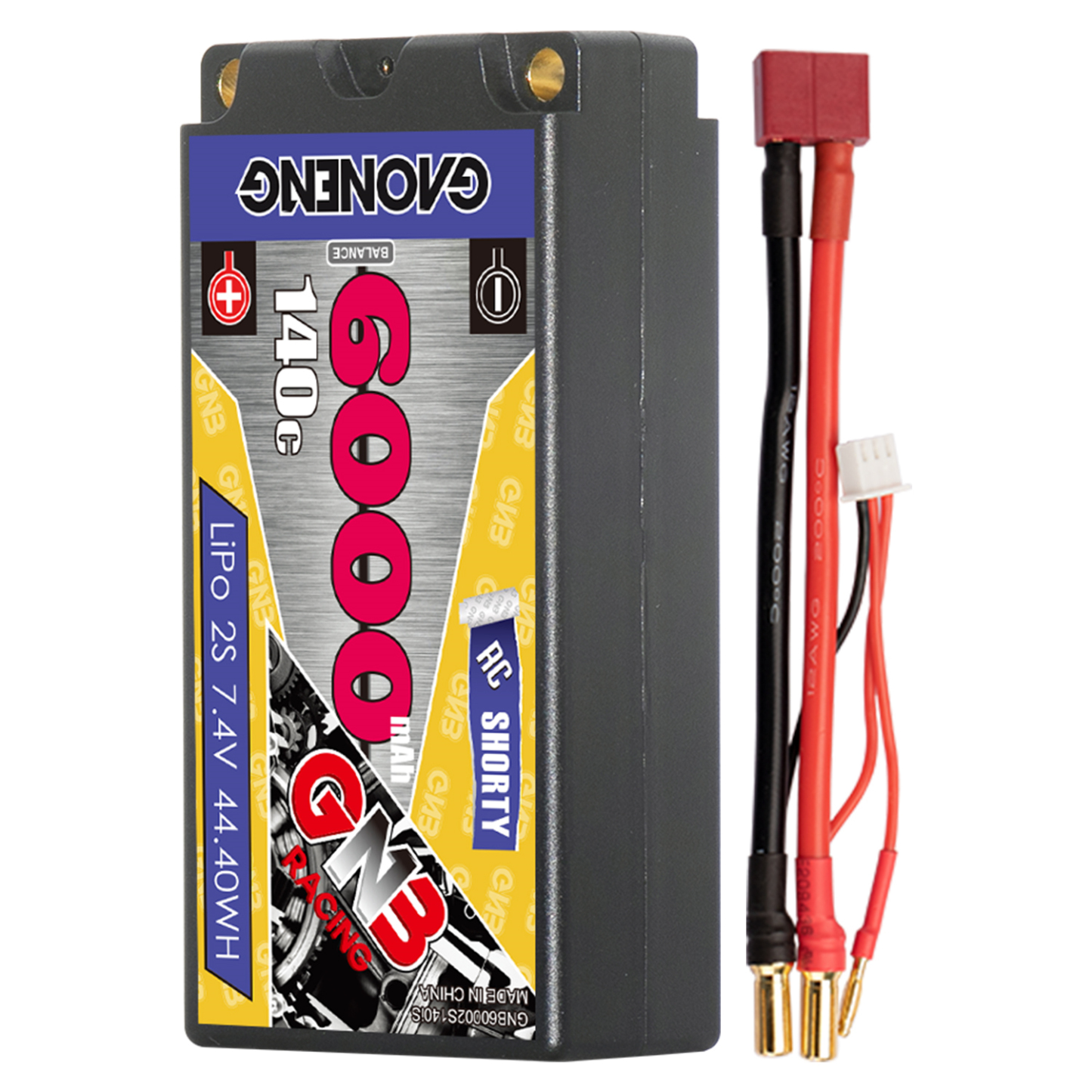 GAONENG GNB 2S 7.4V 6000mAh 140C Shorty 5mm Bullet Hard Case LiPo Battery