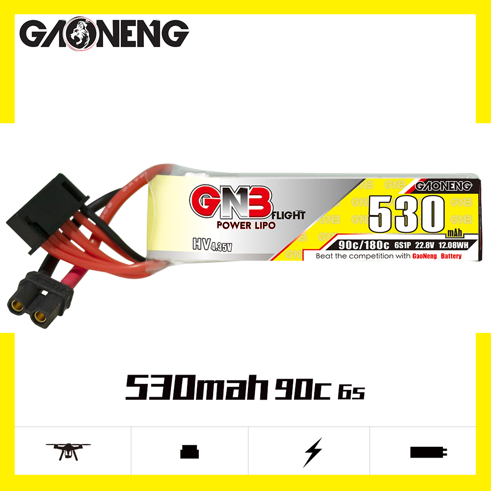 2PCS - GAONENG GNB LiHV 6S 22.8V 530mAh 90C XT30 LiPo Battery Long Type