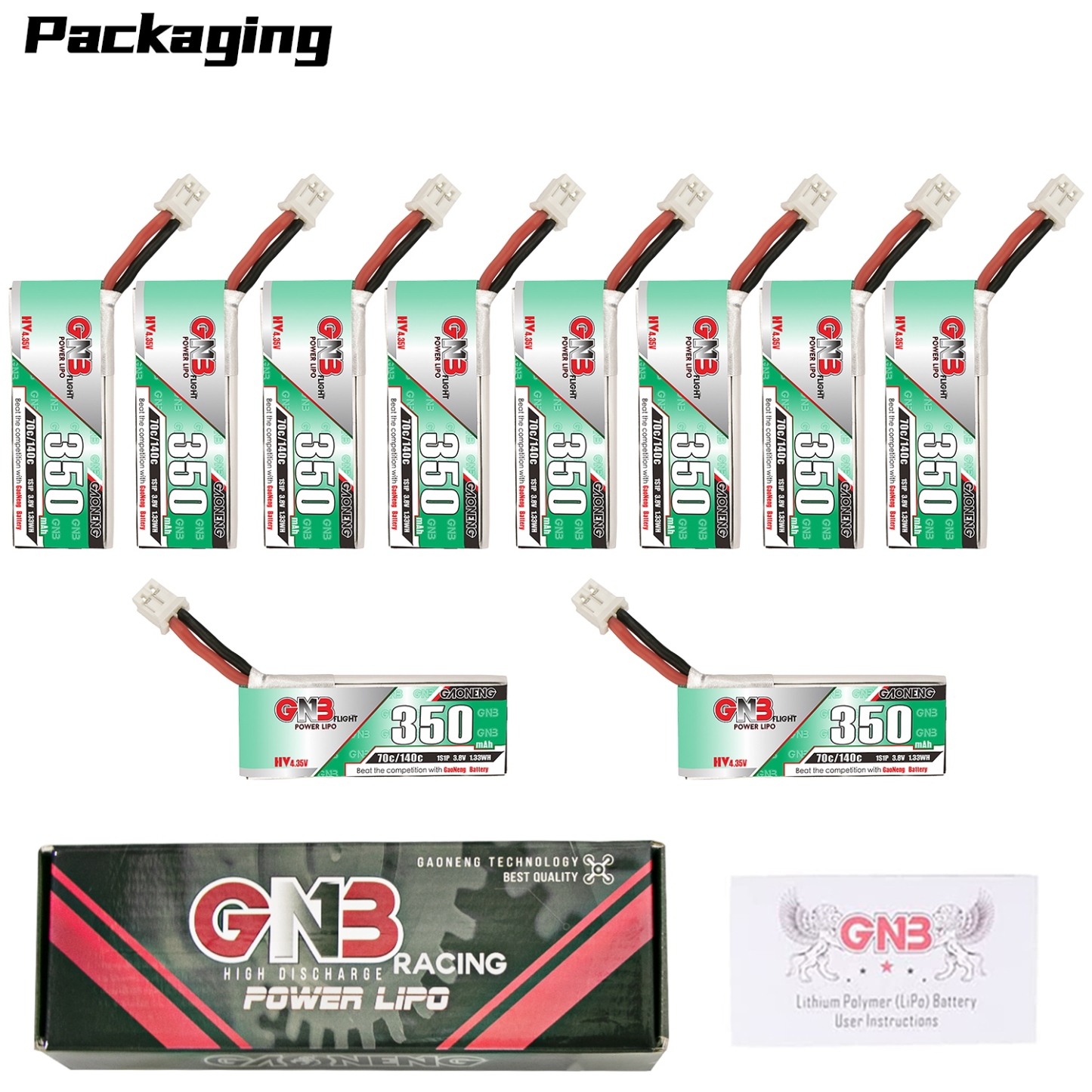 GAONENG GNB LiHV 1S 3.8V 350mAh 70C PH2.0 Cabled LiPo Battery