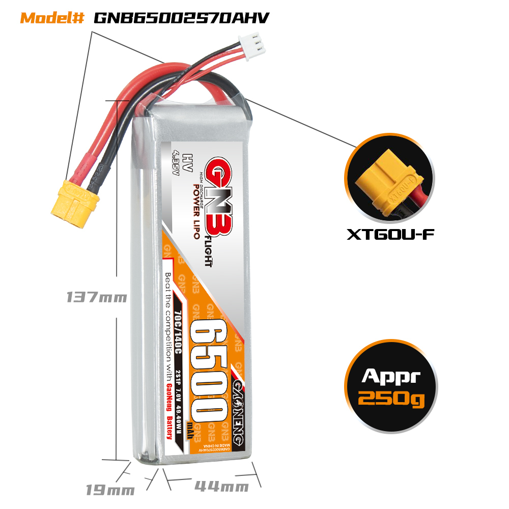 GAONENG GNB HV 2S 7.6V 6500mAh 70C LiPo Battery XT60