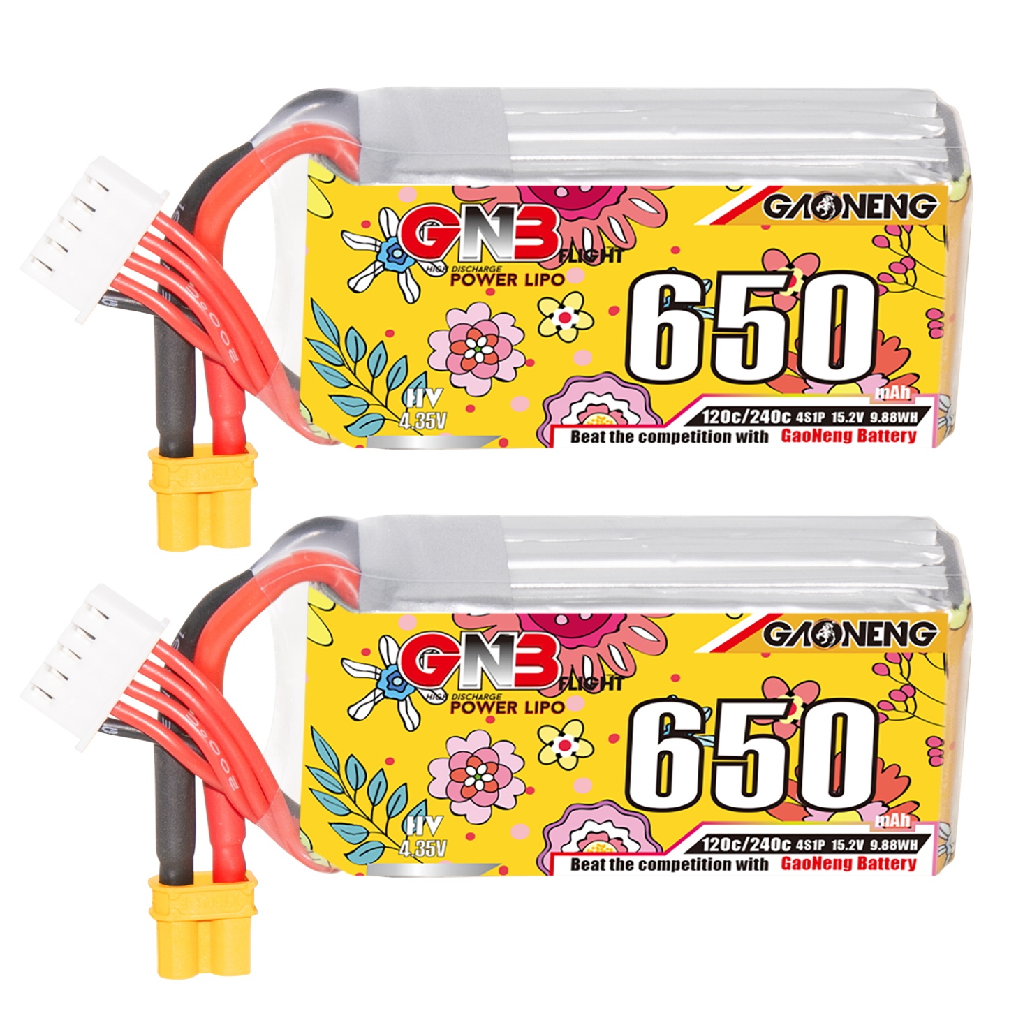 2PCS - GAONENG GNB LiHV 4S 15.2V 650mAh 120C XT30 HV LiPo Battery
