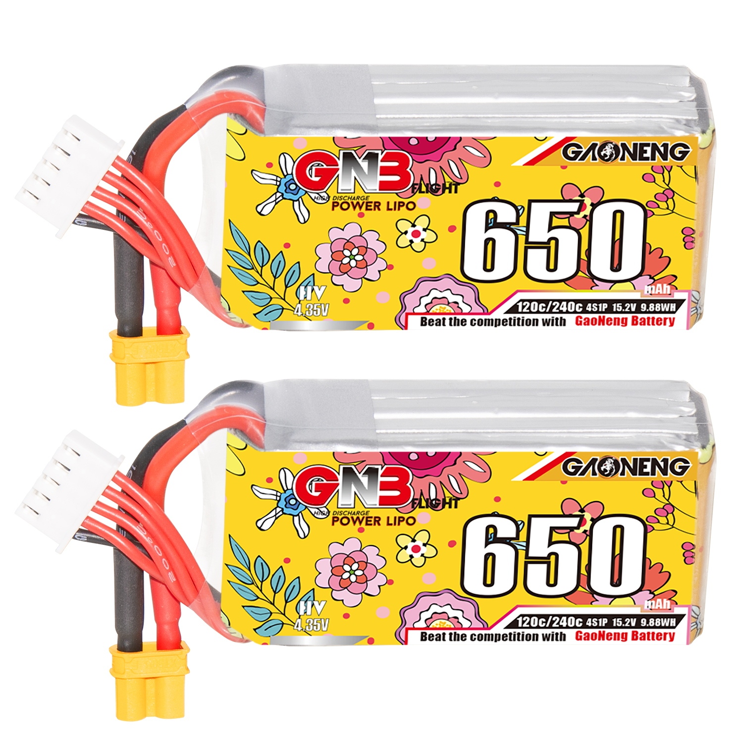2PCS - GAONENG GNB LiHV 4S 15.2V 650mAh 120C XT30 HV LiPo Battery