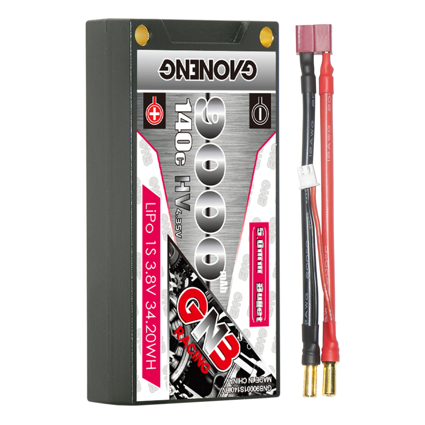 GAONENG GNB LiHV 1S 3.8V 9000mAh 140C 5mm Bullet Hard Case LiPo Battery