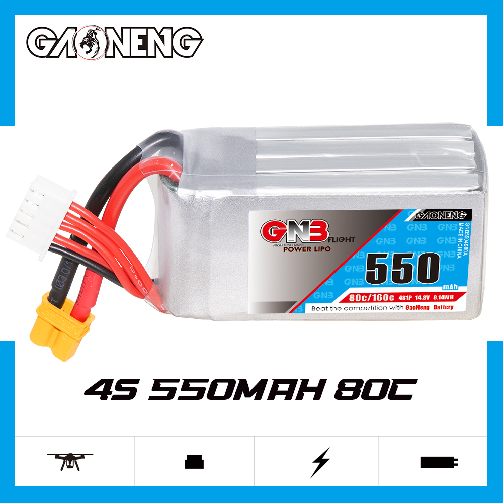 GAONENG GNB 4S 14.8V 550mAh 80C XT30 LiPo Battery Square Type