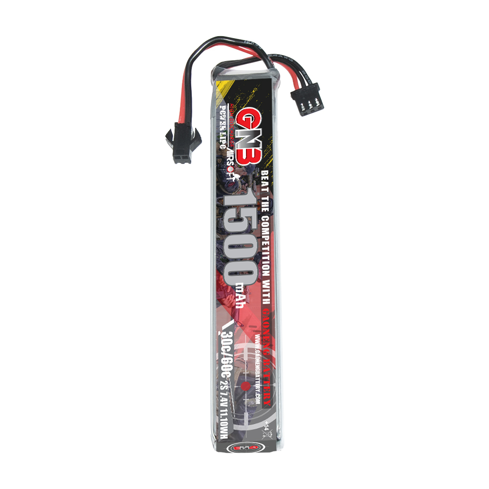 2PCS - GAONENG GNB 2S 7.4V 1500mAh 30C SM Plug LiPo Battery for AirSoft