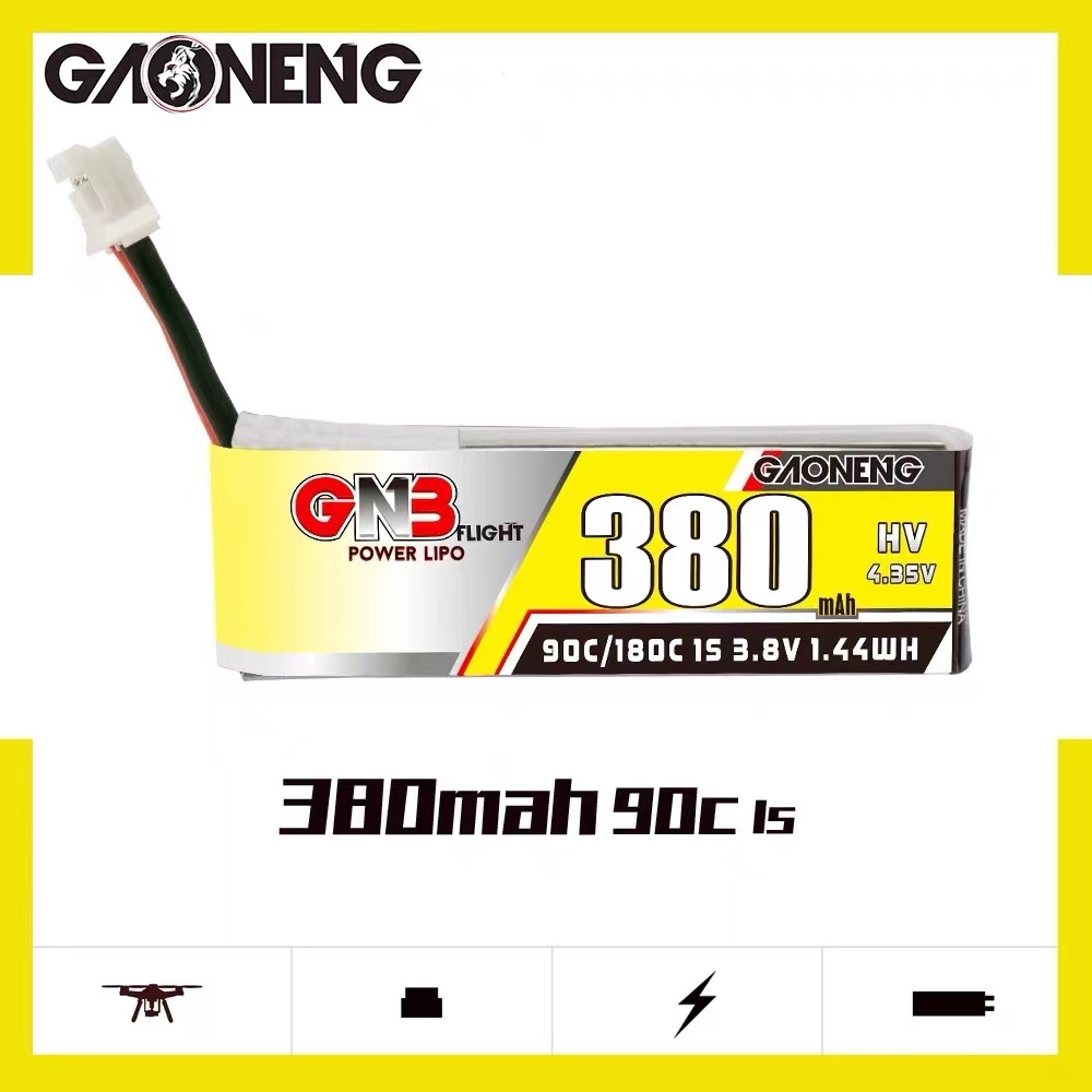 4PCS - GAONENG GNB LiHV 1S 3.8V 380mAh 90C PH2.0 Cabled LiPo Battery
