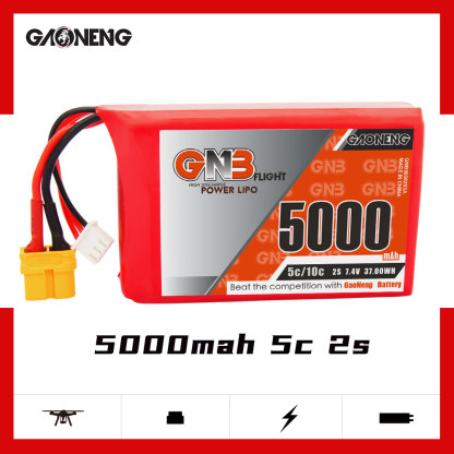 2PCS - GAONENG GNB 2S 7.4V 5000mAh 5C LiPo Battery XT60 for Radiamaster TX16S