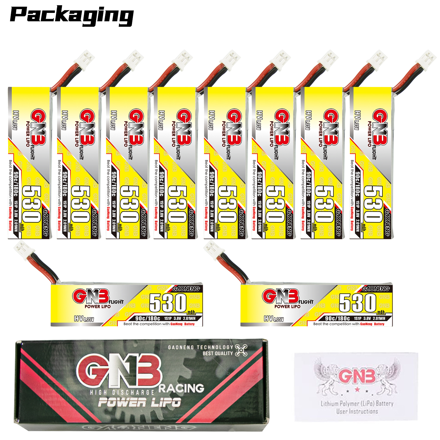 GAONENG GNB LiHV 1S 3.8V 530mAh 90C PH2.0 Cabled LiPo Battery