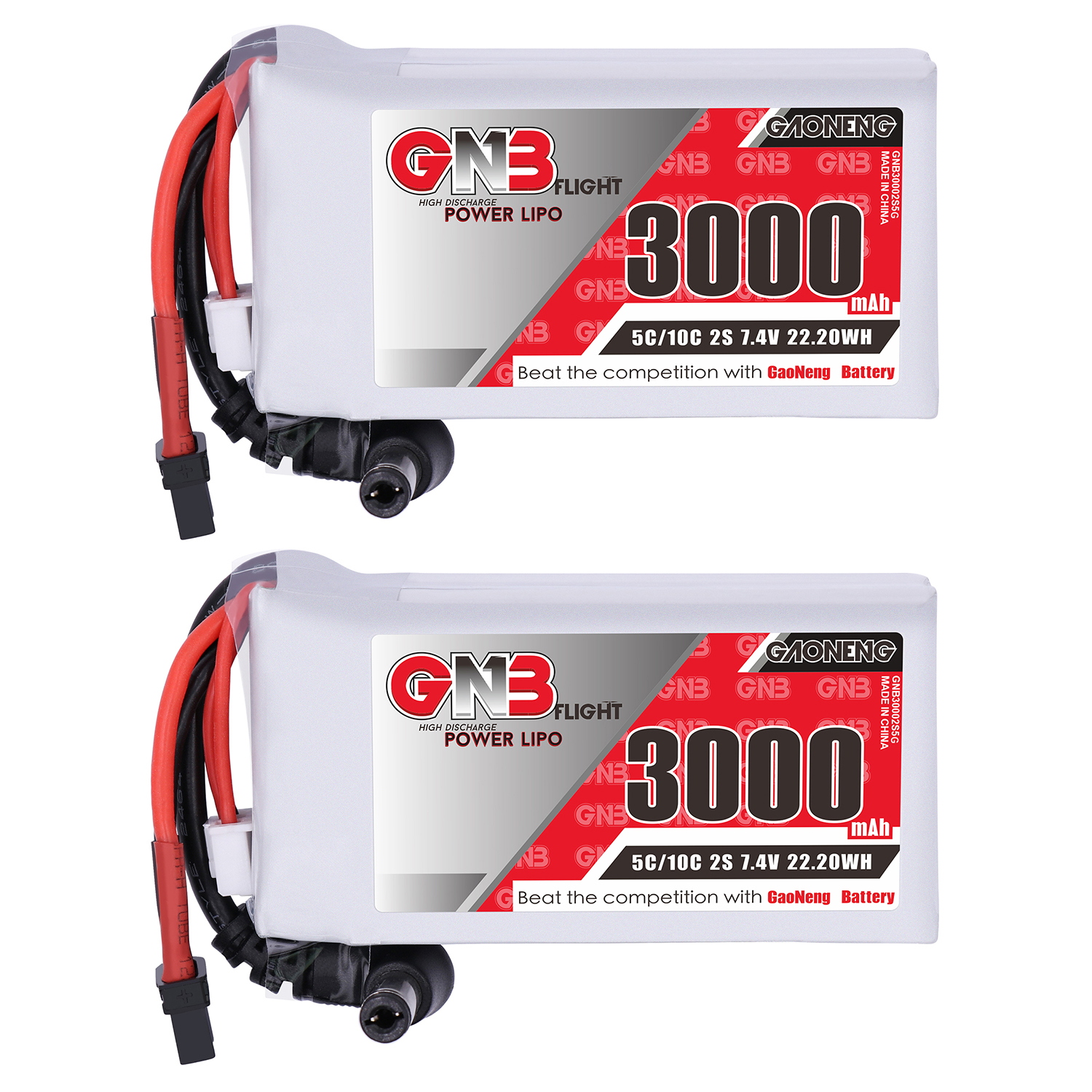 2PCS - GAONENG GNB 2S 7.4V 3000mAh 5C LiPo Battery DC5.5 XT30