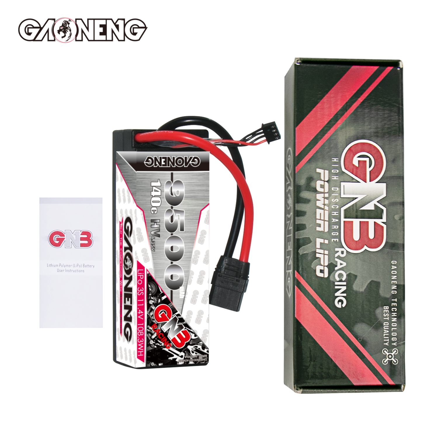 1PC - GAONENG GNB LiHV 3S 11.4V 9500mAh 140C Cabled Hard Case LiPo Battery XT90