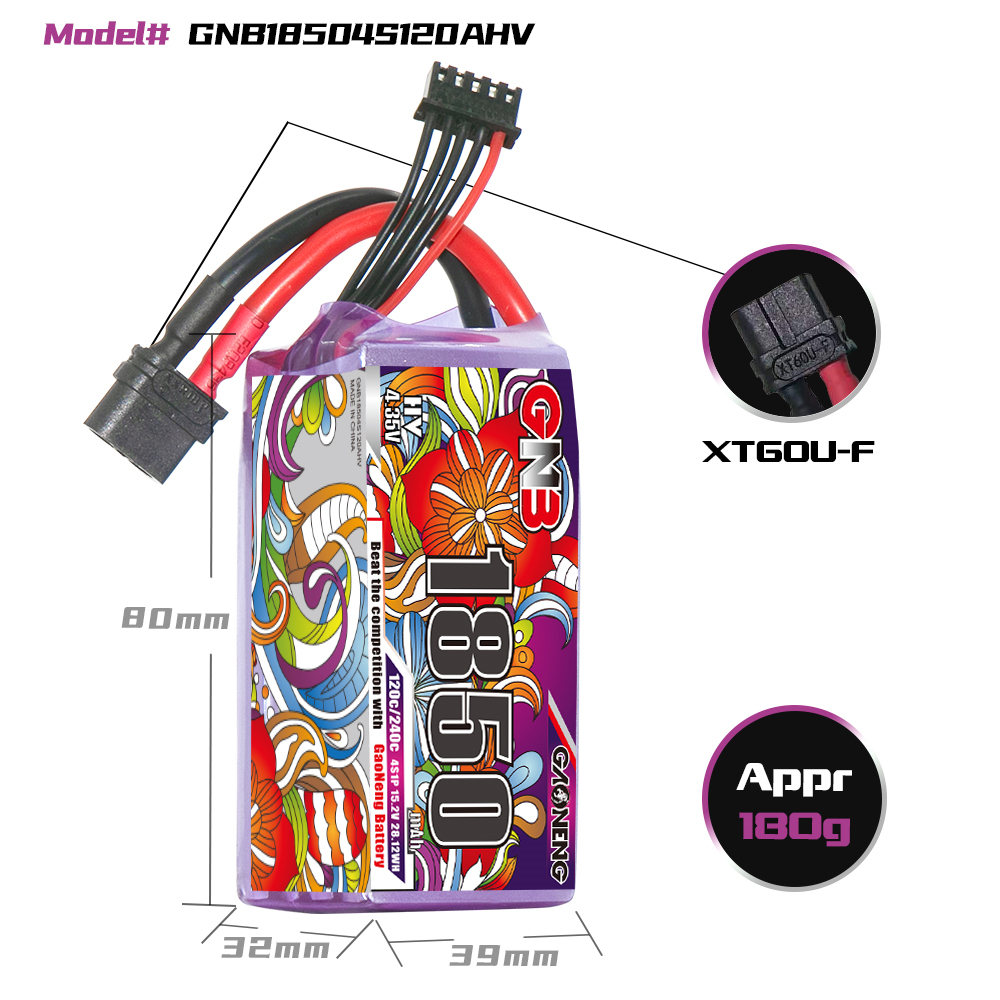 GAONENG GNB LiHV 4S 15.2V 1850mAh 120C XT60 LiPo Battery LongRange