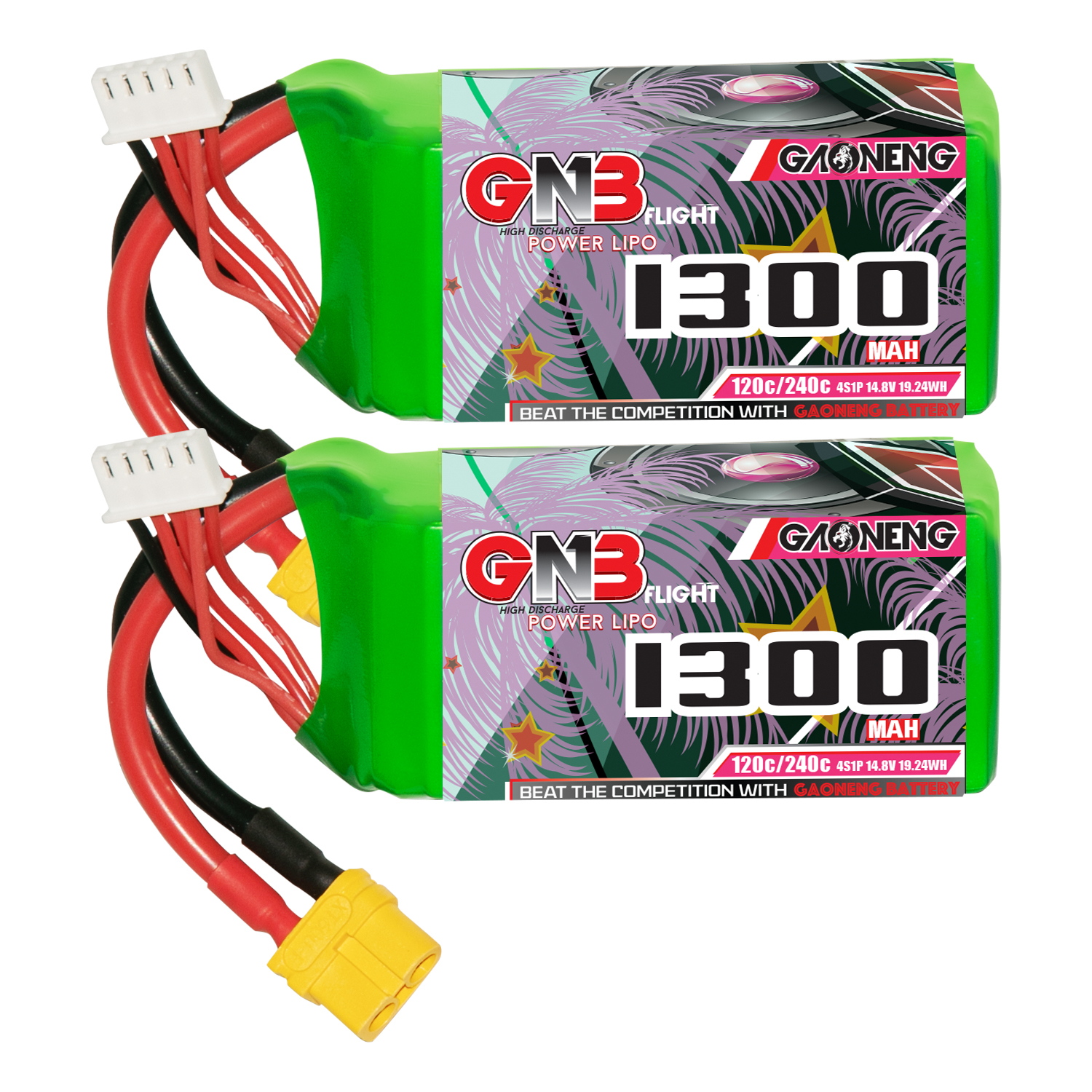 2PCS - GAONENG GNB 4S 14.8V 1300mAh 120C XT60 LiPo Battery