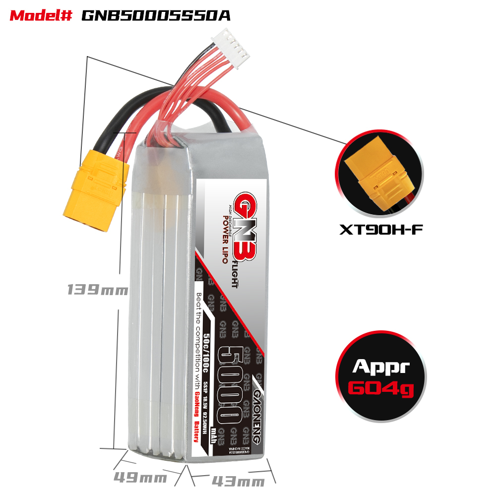 GAONENG GNB 5S 18.5V 5000mAh 50C LiPo Battery XT90